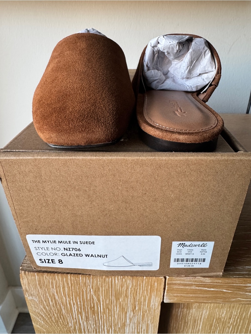 NIB! MADEWELL Women’s Mylie Glove Mule in Glazed Walnut Suede - Mint Condition! - Picture 12 of 14